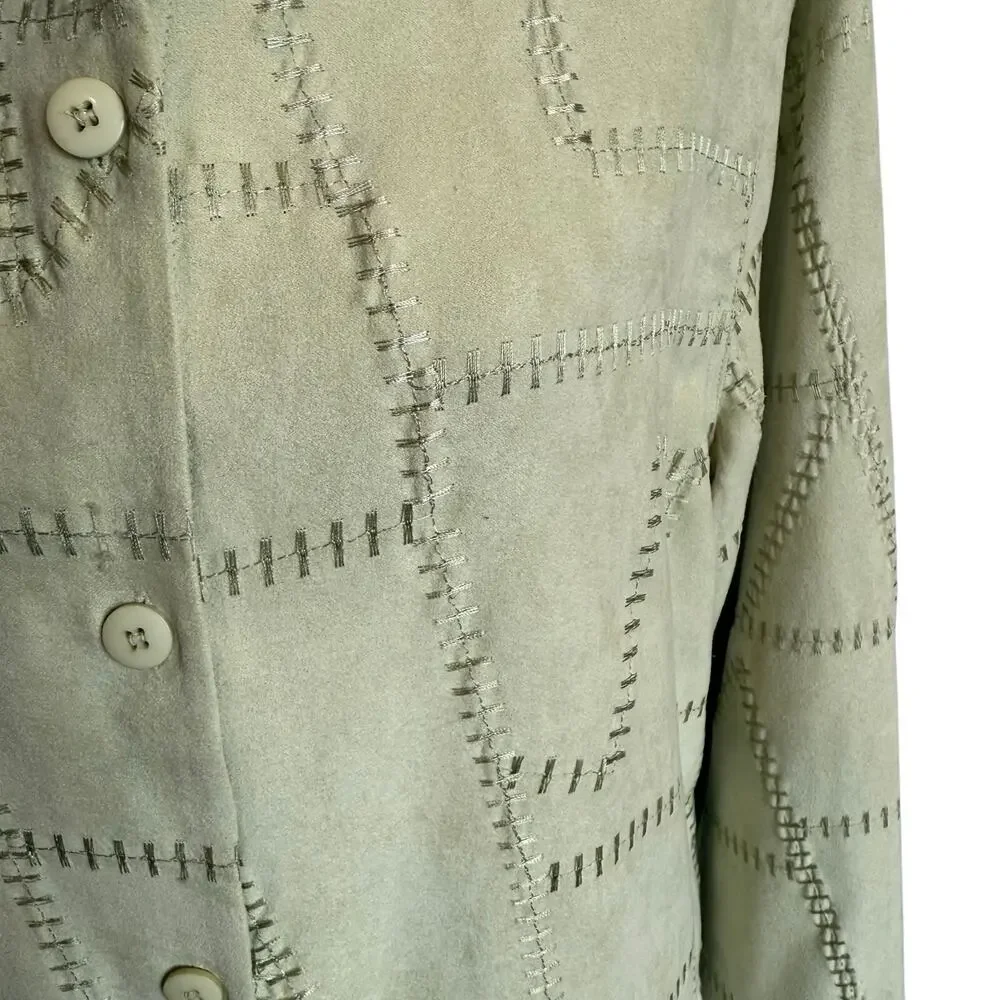 Christopher & Banks Jacket XL Lime Green Faux Suede Patchwork Stitching Lined